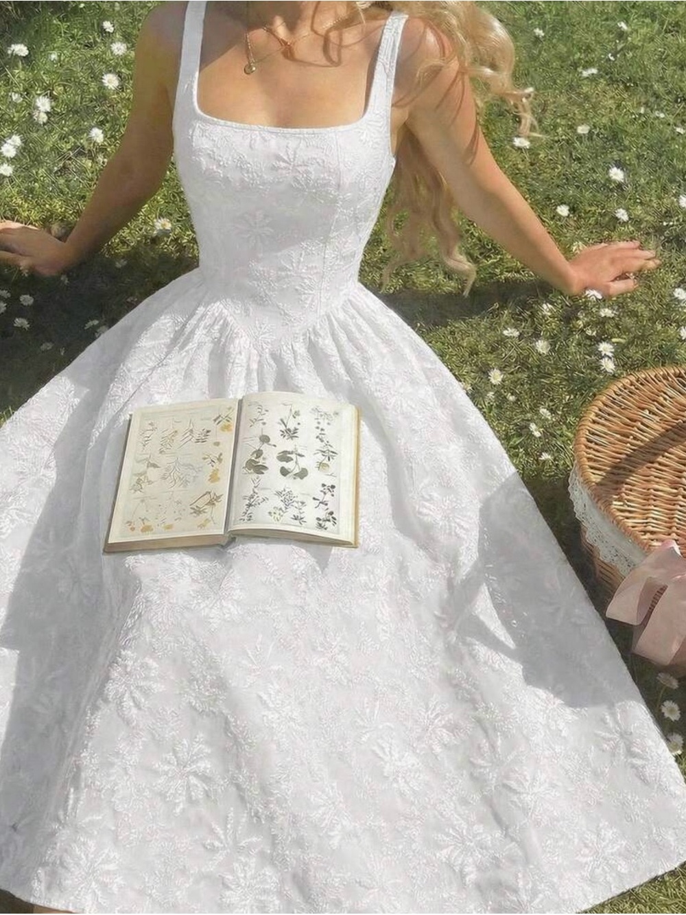 White Floral Embroidered Midi Dress